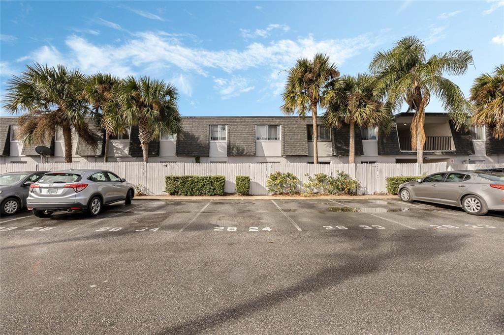 Parking lot across from pool/back porch access