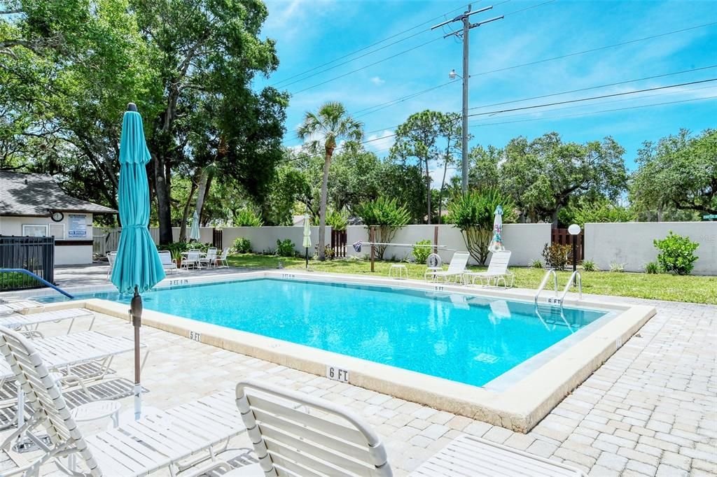 Community pool with restrooms