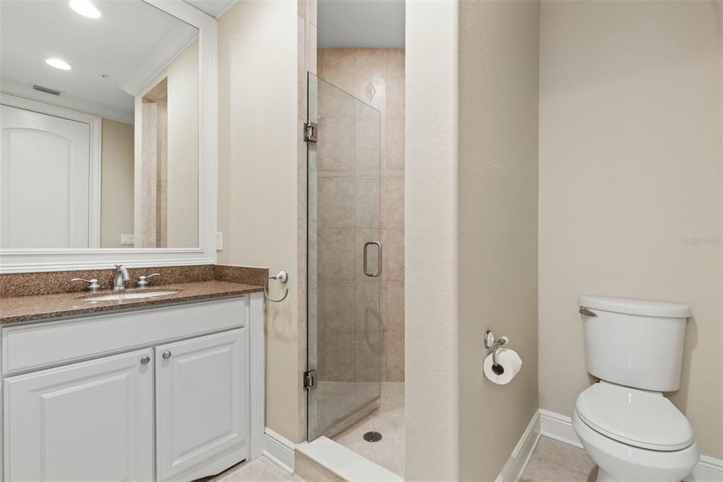 Granite topped vanity in bathroom 2