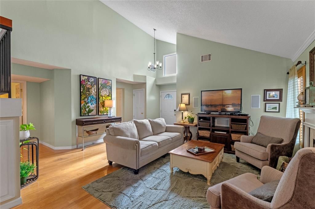 Vaulted ceilings creating a spacious living area