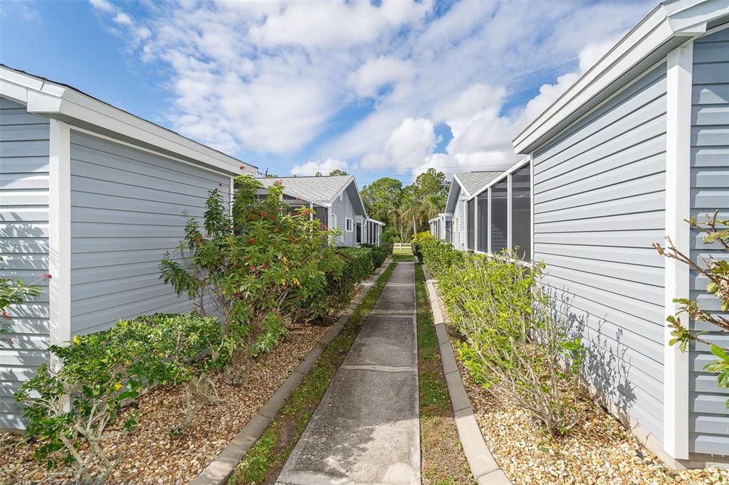 Sidewalk to each building