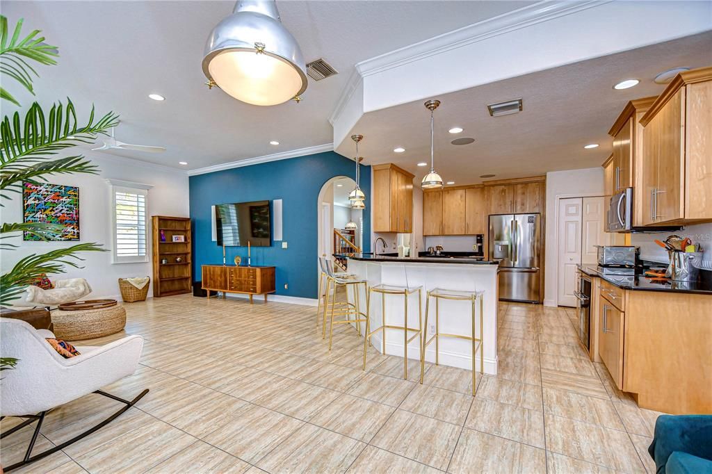 Breakfast bar seating opening the kitchen to the great room!