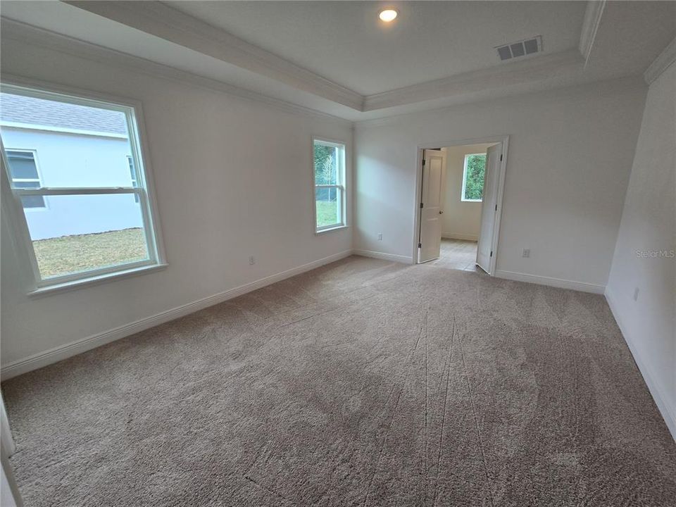 Primary Bedroom with Crown Molding & Tray Ceiling