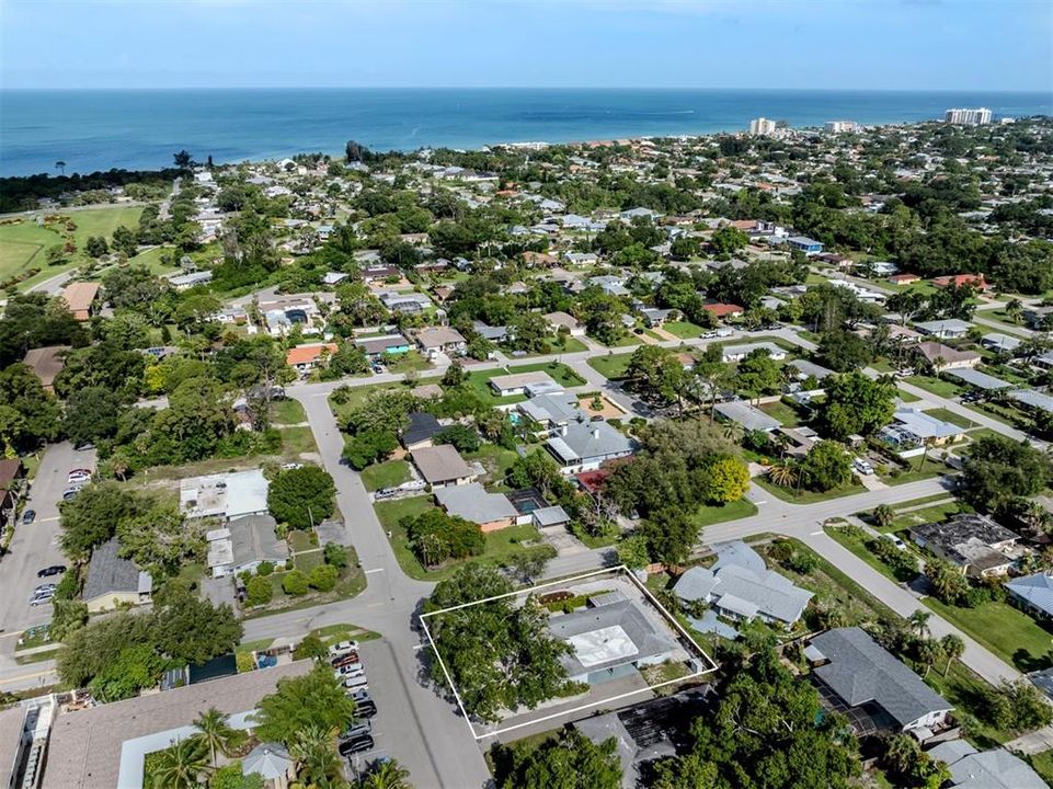 Aerial of Duplex on corner lot, and Golden Beach