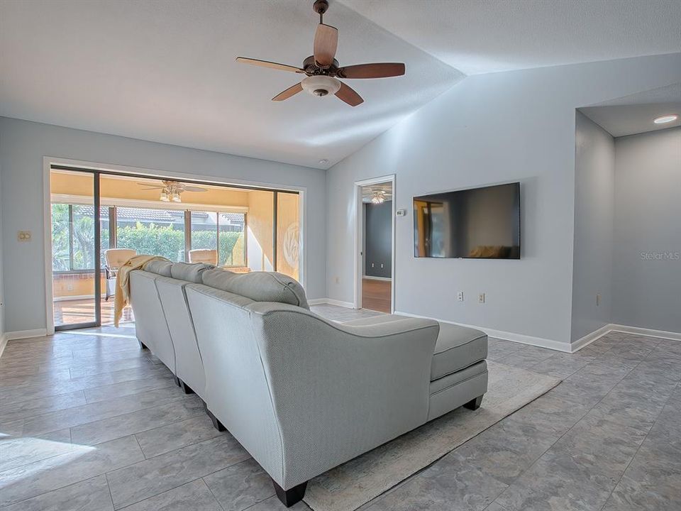 Living room with vaulted ceiling