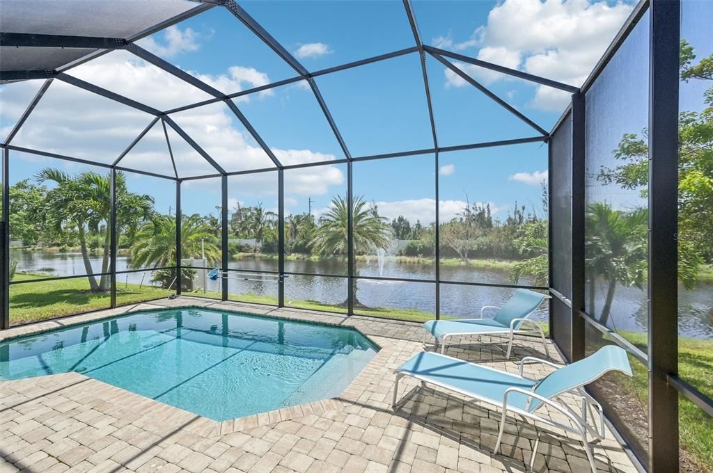 Pool overlooking the pond & Fountain