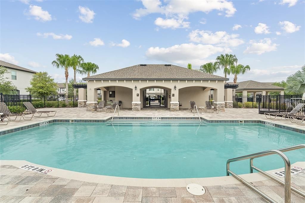 community pool, cabana with restrooms