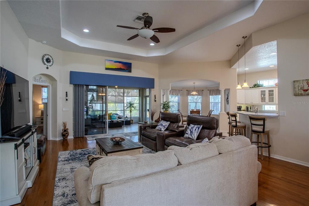 Great Room overlooking enclosed Lanai, Dining Nook, and Kitchen