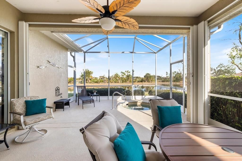 Large covered lanai with hurricane shutters