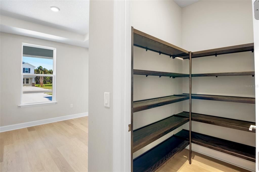 Pantry with wooden shelvings