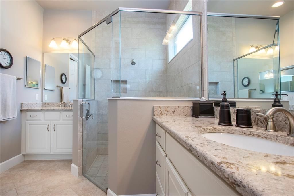 Dual sinks, Walk in Shower, Granite Counters