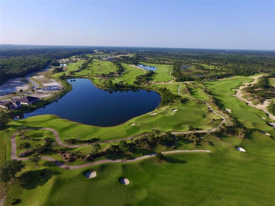 Aerial view of pond with 17th Hole