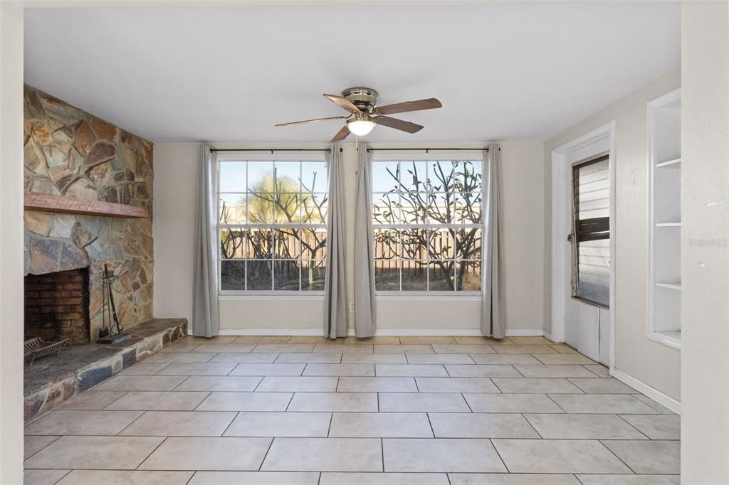 Family Room Stone Fireplace