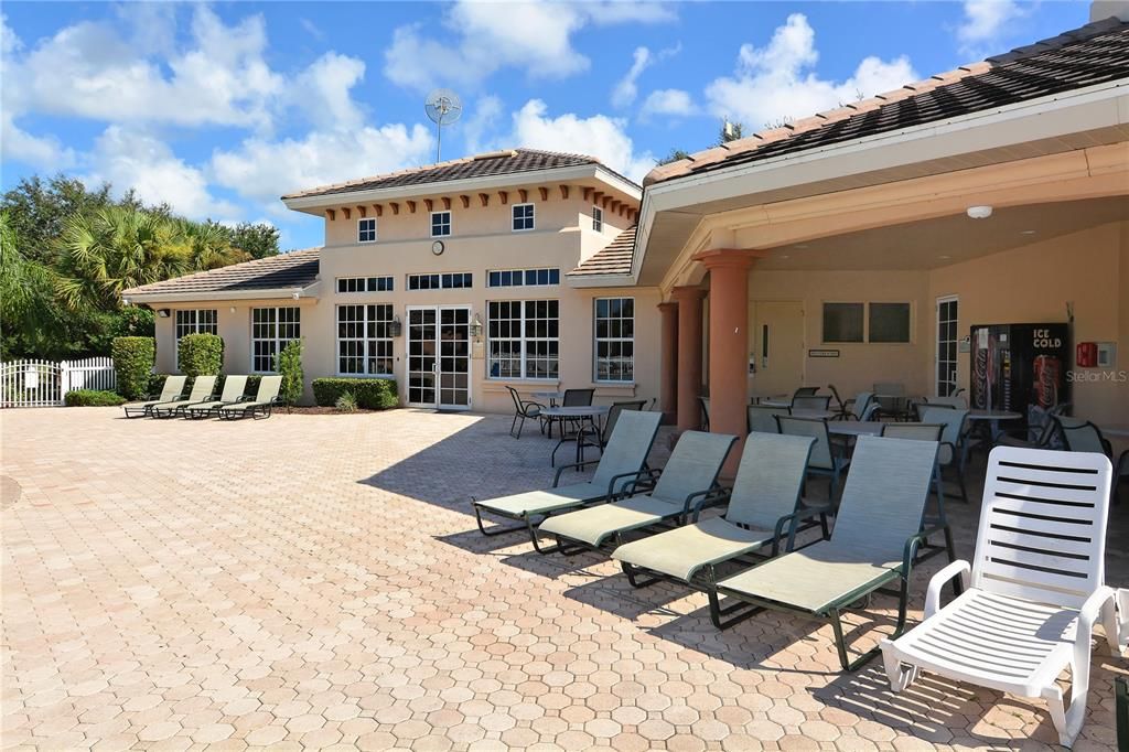 Outdoor entertainment area at the workout facility and pool