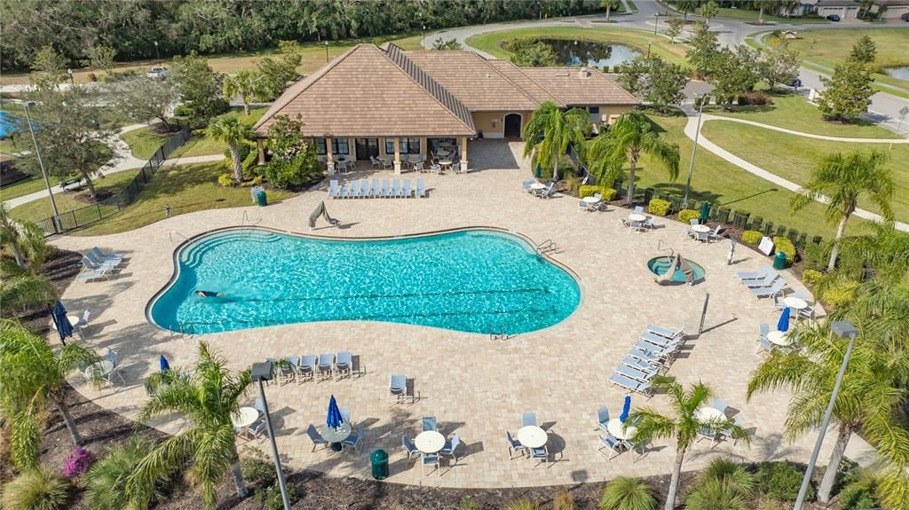 Clubhouse with pool, spa and playground