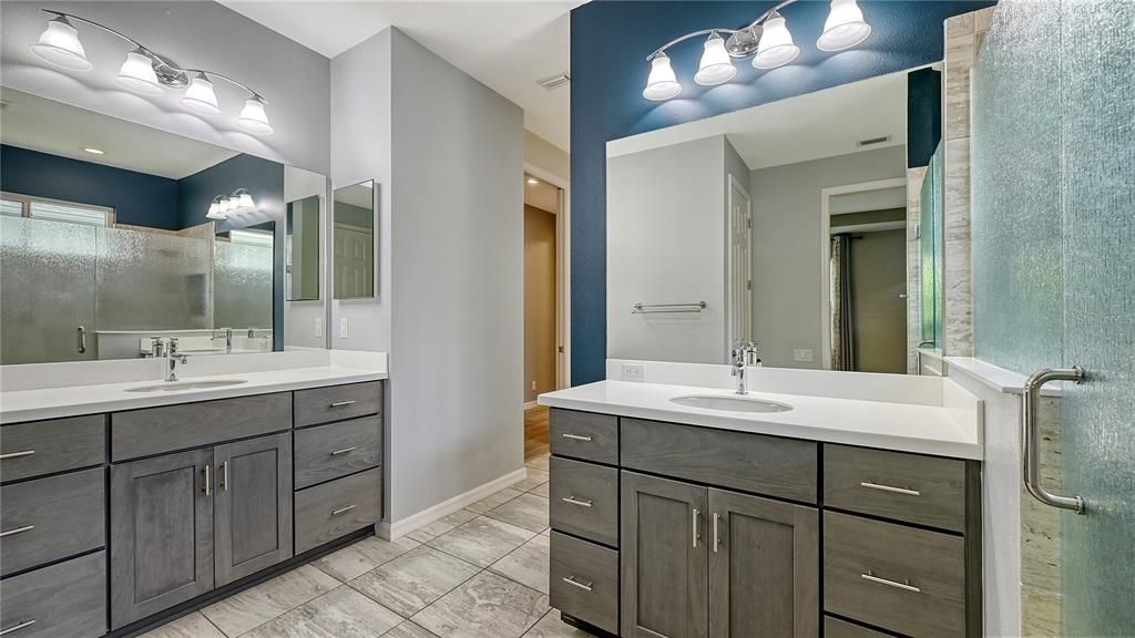 Primary bathroom with dual sinks