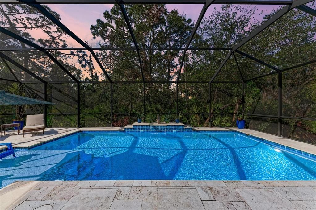 Screened-in pool with sunshelf.