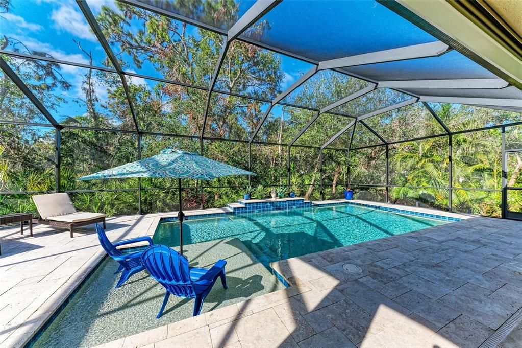 Screened-in pool with sunshelf.