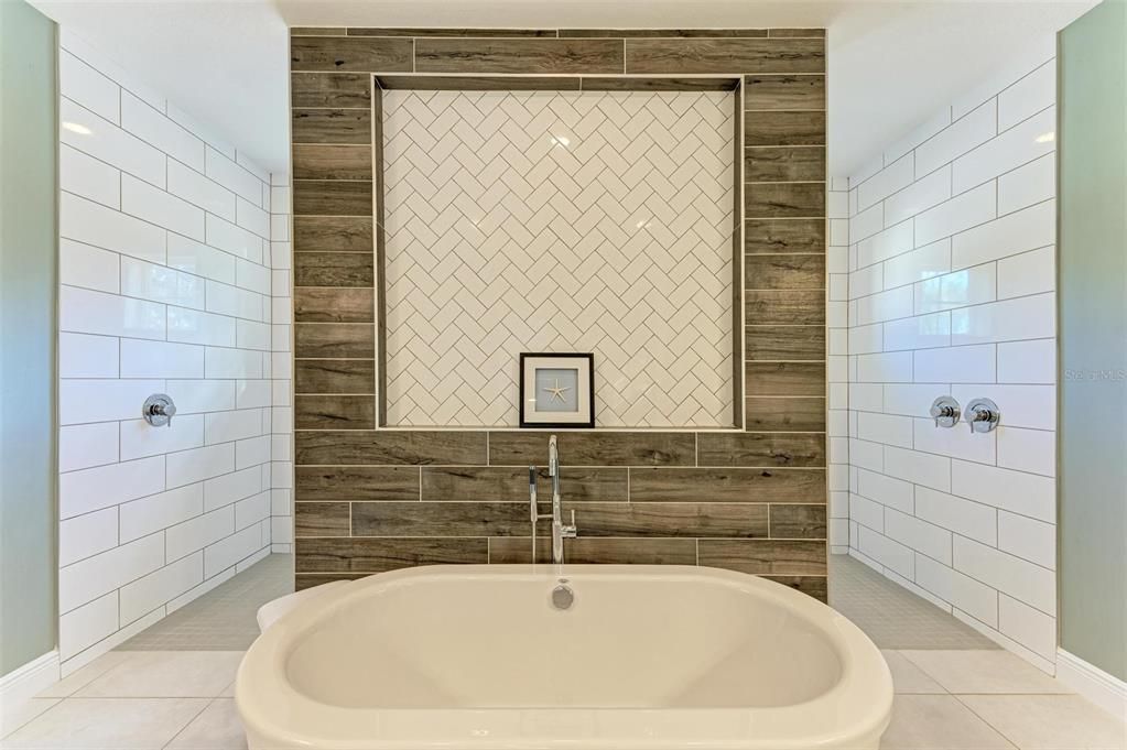 Garden tub and walk-in shower.