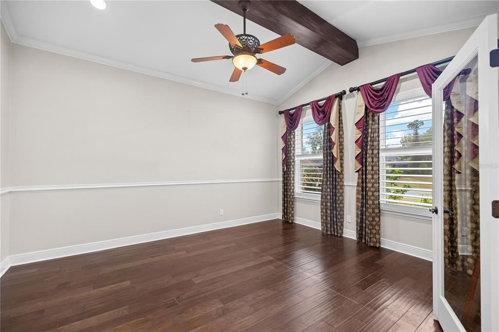 Office with Custom Drapery and Plantation Shutters