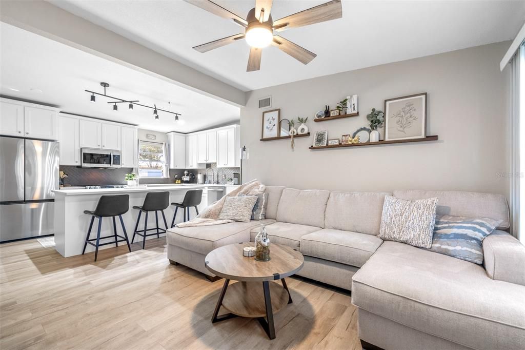 Living room open to eat in kitchen