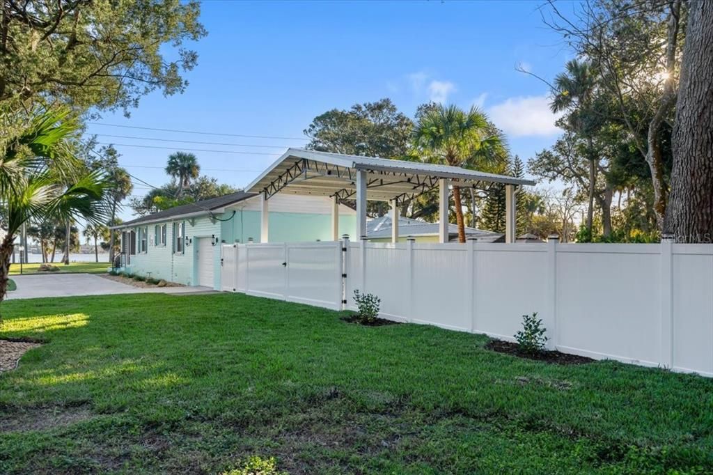 Side yard and backyard fenced area