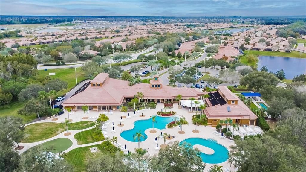 Aerial view of Clubhouse and pools