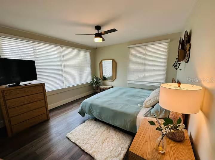 Ceiling fan in the main bedroom in the bigger unit.