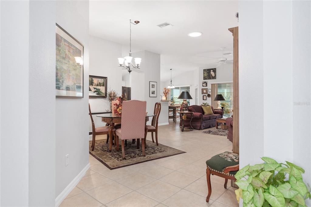 View from FOYER - Note large tile flooring in OPEN CONCEPT, COMBO LIVING/DINING ROOM area.