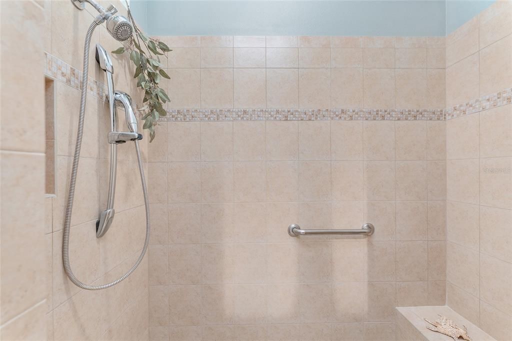 TILED ROMAN SHOWER with built-in seat