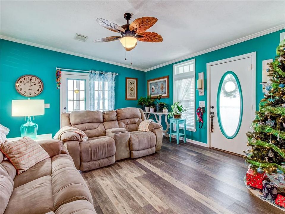 Living Room at entrance and exit to Rear Waterfront Back Porch