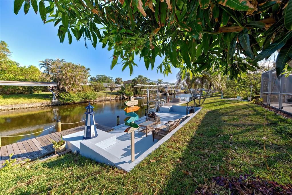 Enjoy the sitting area next to the docks.