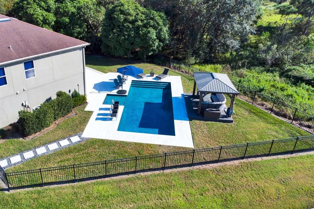 Pool, Gazebo and summer kitchen.