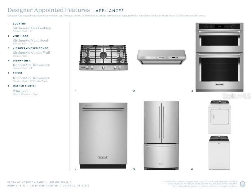 Upgraded appliances including 36'' gas cooktop