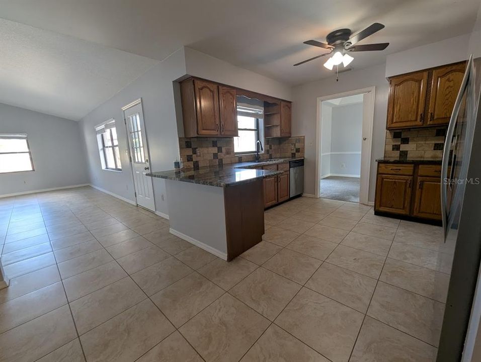 Kitchen and family room