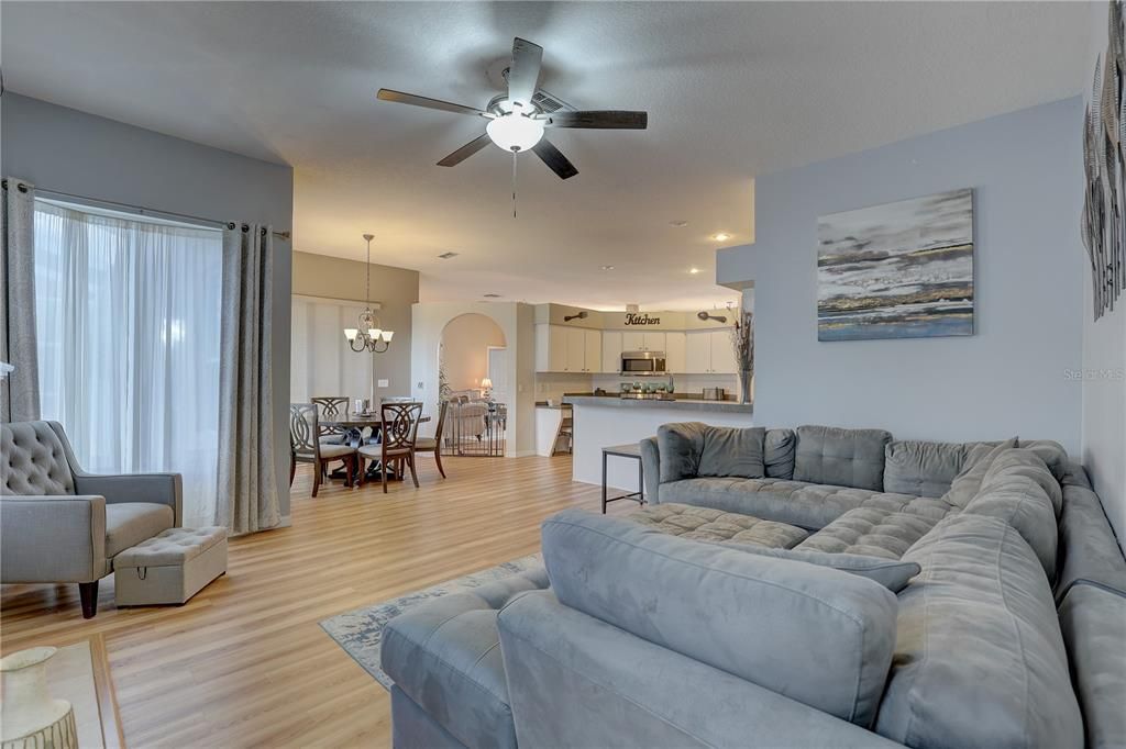 View of family room from pool bathroom