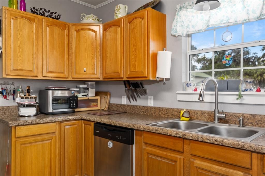 Large kitchen with tile floors