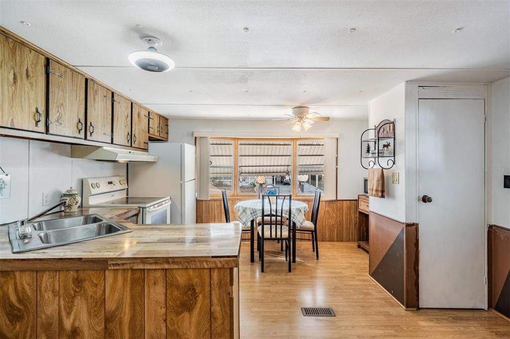 Kitchen has laminate floors