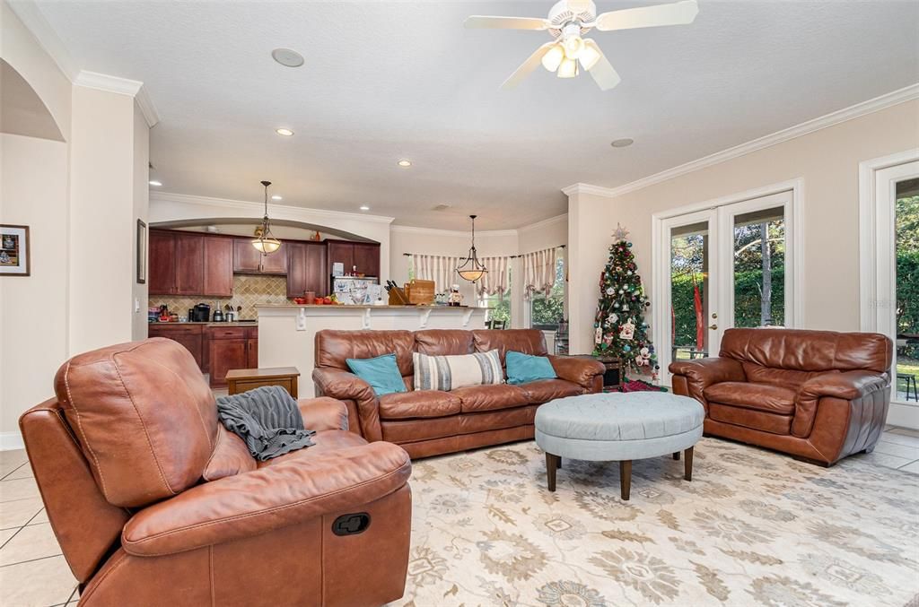 Great Room with French Doors on the right leading out to the Lanai