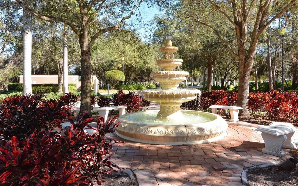 Fountain at entry way of gated community