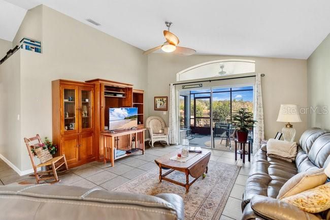 Family room has Vaulted ceilings