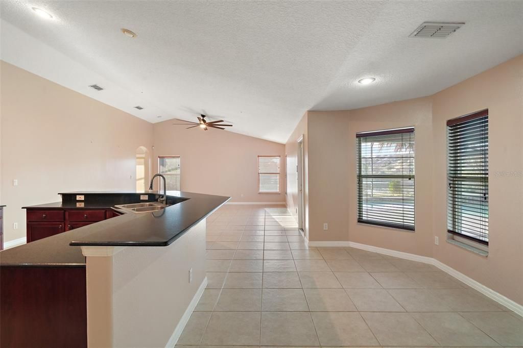 View of kitchen, breakfast nook, and family room