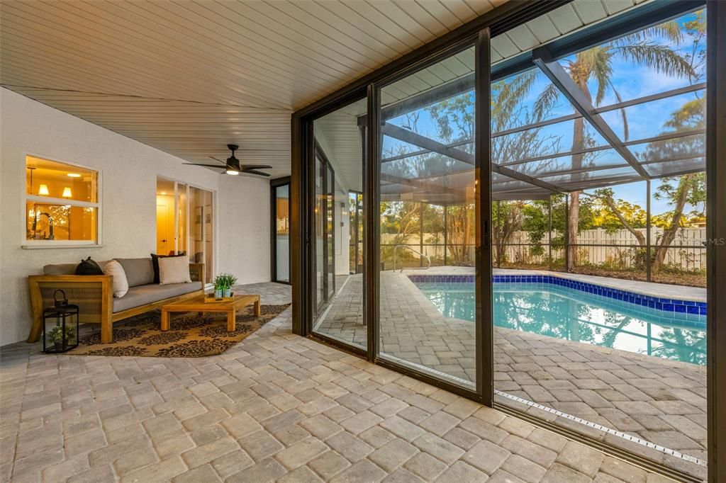 Enclosed covered space with brick pavers