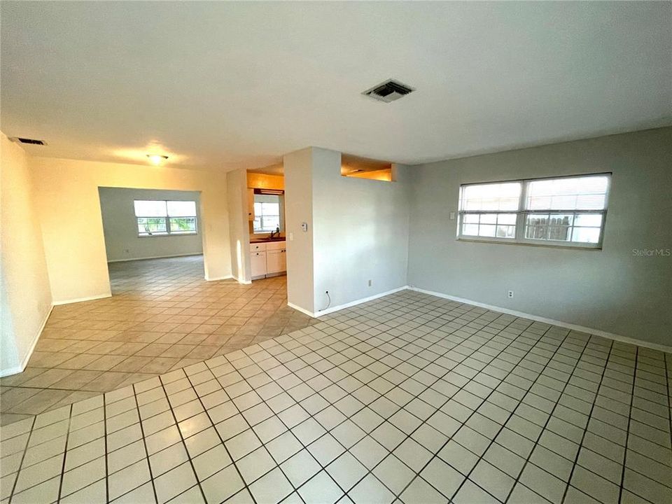 Living room looking towards dining room and kitchen