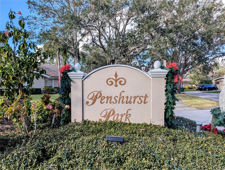 One of the two entrances, each with its own monument to PENSHURST PARK in established luxury community within The Meadows.