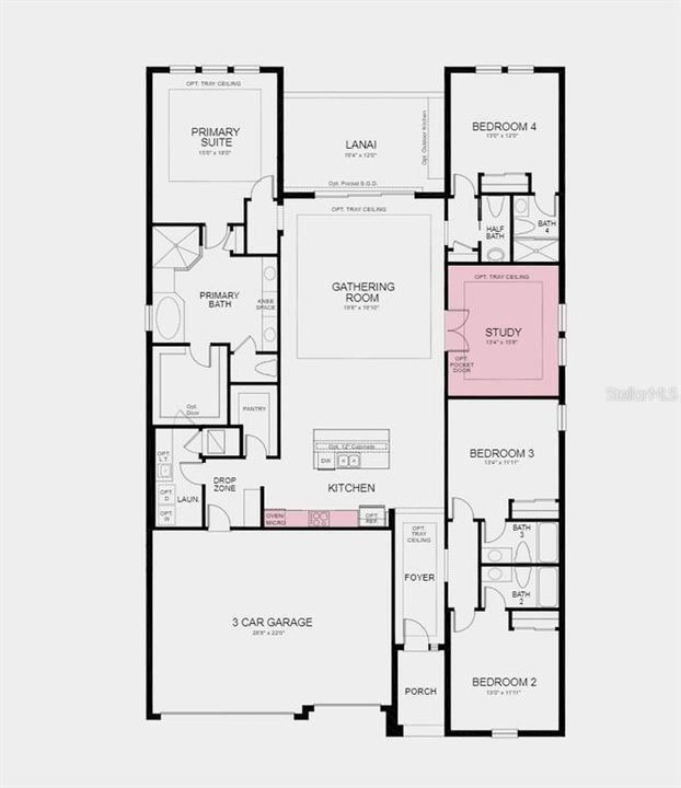 Floor Plan - Structural options added include: gourmet kitchen, outdoor kitchen rough-in on the covered lanai, and private study