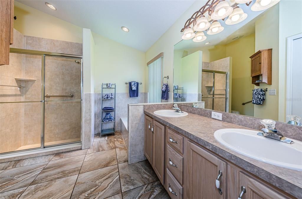 Primary Bath with walk in shower and double sinks