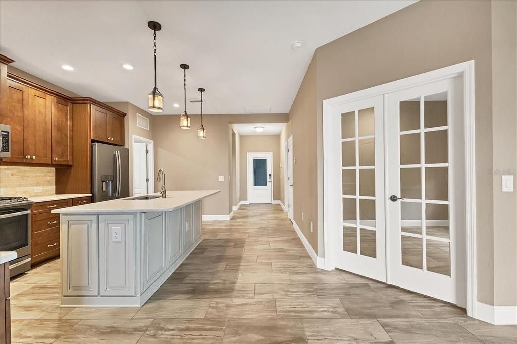 Kitchen/French Doors to Den