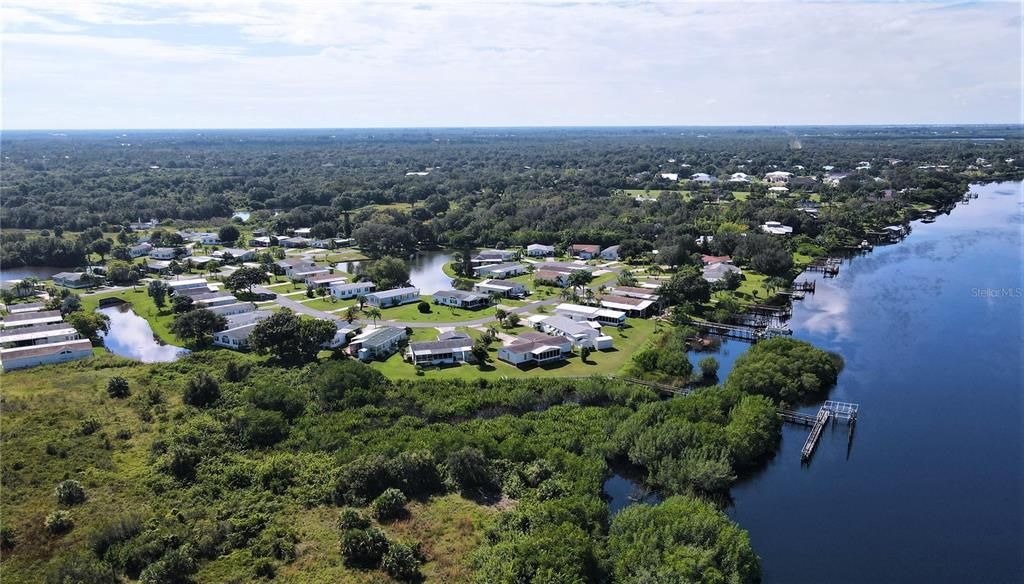 Aerial river view of community