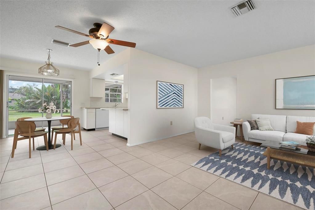 Virtually Staged.  Combination Living & Dining Area.